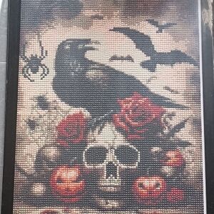 Gothic Beaded Art with Skull and Raven